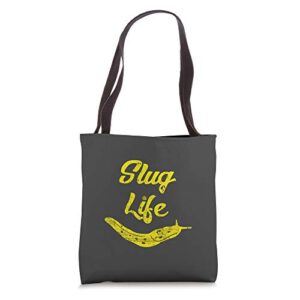 slug life yellow banana slug distressed tote bag
