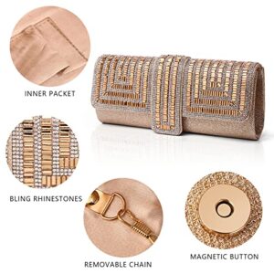 Labair Evening Bag and Clutches for Women Sparkle Clutch Purse with Rhinestones Wedding Party Handbag. (Gold)