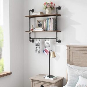 MCleanPin Industrial Pipe Shelves Wall Mount Bathroom Shelf with Towel bar Floating Shelf 2-Tiers 24 in, DIY Open Bookshelves,Metal Towel Rack Bookcase, Real Wood Storage Shelving