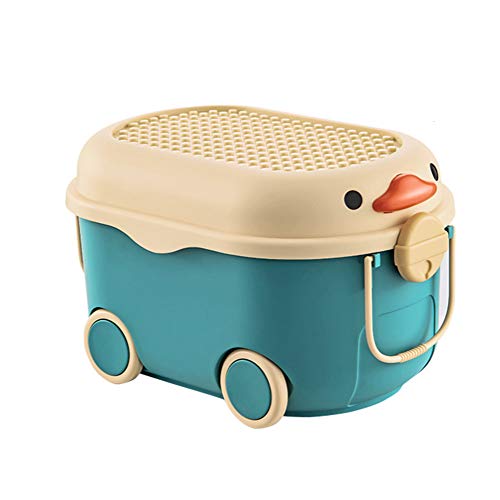 Shozafia Stackable Toy Storage Box with Wheels, Duck Rolling Storage Box with Snap Lid, Handle & Latches (Blue,Large)