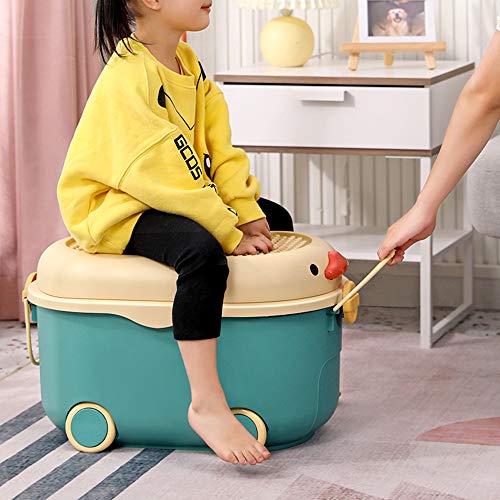 Shozafia Stackable Toy Storage Box with Wheels, Duck Rolling Storage Box with Snap Lid, Handle & Latches (Blue,Large)