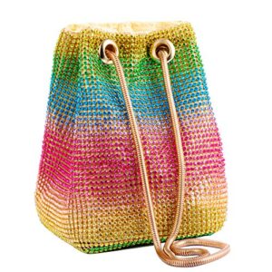 molshine rainbow rhinestone evening handbag, weave mesh shoulder bag,classic fashion totes,party pouch purse for women,girls,lady,model