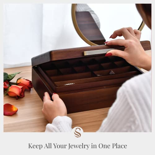 Shanik Wooden Jewelry Box - Jewelry Holder with Removable Divider -Large Jewelry Organizer Case for Necklace, Earrings, Rings & Bracelets - For Men & Women-Without Engraving