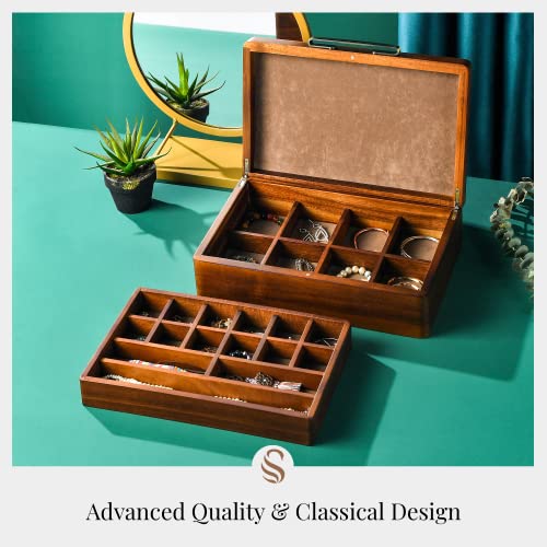 Shanik Wooden Jewelry Box - Jewelry Holder with Removable Divider -Large Jewelry Organizer Case for Necklace, Earrings, Rings & Bracelets - For Men & Women-Without Engraving