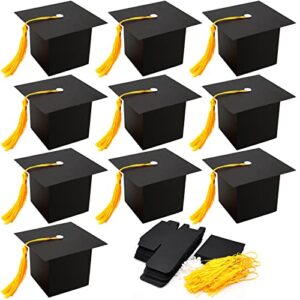 inknote 32 pcs graduation cap gift box for 2023 graduation ceremony party, black box with yellow tassel party favors decor party supplies,treat cake candy chocolate biscuit box for graduation party