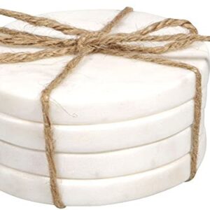 Palais Essentials Farmhouse Decor Marble Coasters for Drinks - Kitchen Table Drink Coaster Set of 4-4" Diameter (Round White)