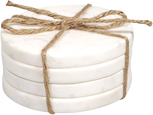 Palais Essentials Farmhouse Decor Marble Coasters for Drinks - Kitchen Table Drink Coaster Set of 4-4" Diameter (Round White)