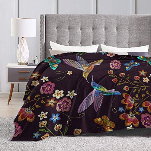 Abucaky Hummingbird Bird Fleece Throw Blanket Ultra Soft Cozy Blooming Flowers Decorative Flannel Blanket All Season for Home Couch Bed Chair Travel 50x40in