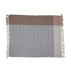 creative co-op soft and cozy woven cotton blanket with neutral colors and fringe edge details throw, multicolored