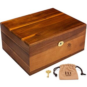 wooden storage box with hinged lid and locking key – large premium acacia keepsake chest with matte finish – store jewelry, toys, and keepsakes in a beautiful decorative crate – 11 x 8.5 x 5 inches