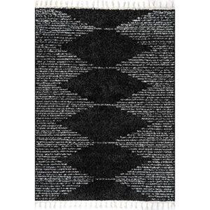 nuLOOM Sadie Moroccan Diamond Tassel Shag Area Rug, 3' x 5', Black