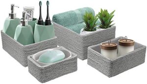 sorbus storage baskets 4-piece set – stackable woven basket paper rope bin boxes for makeup, -bathroom, office supplies, bedroom, closet (gray)