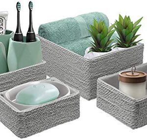 Sorbus Storage Baskets 4-Piece Set - Stackable Woven Basket Paper Rope Bin Boxes for Makeup, -Bathroom, Office Supplies, Bedroom, Closet (Gray)