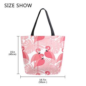 Women Top Bag Handle Handbags Shoulder Bag Flamingo Tote Washed Canvas Purses Bag(9ut0a)