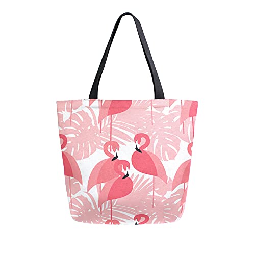 Women Top Bag Handle Handbags Shoulder Bag Flamingo Tote Washed Canvas Purses Bag(9ut0a)