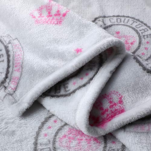 Juicy Couture – Throw Blanket | Juicy Emblem | Plush and Cozy | Decorative Blankets for Sofas, Chairs and Beds| Luxurious and Soft | Chic Home Décor | Measures 50” x 70” | Pink/Black/White