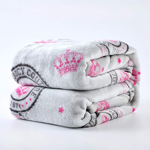 Juicy Couture – Throw Blanket | Juicy Emblem | Plush and Cozy | Decorative Blankets for Sofas, Chairs and Beds| Luxurious and Soft | Chic Home Décor | Measures 50” x 70” | Pink/Black/White