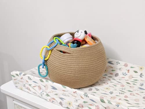 Goodpick Cute Round Basket - Cotton Rope Jute Baskets in Living Room Woven Towel Basket Bedroom Storage Bakset for Children Corner Plant Basket Indoor, Jute, 10"D x 8.3"H