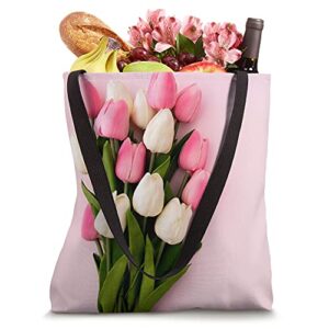 tulips bouquet pink background flower floral tulip rose gift Tote Bag