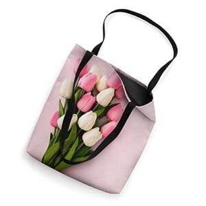 tulips bouquet pink background flower floral tulip rose gift Tote Bag