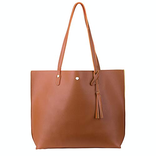 HYRISON Women's Premium Faux Leather Tote Minimalist Handbags Shoulder Top Handles Bag with Tassels and Magnetic Closures