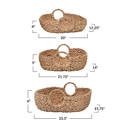 Creative Co-Op Water Hyacinth Handles, Set of 3 Sizes Basket, Natural, 3