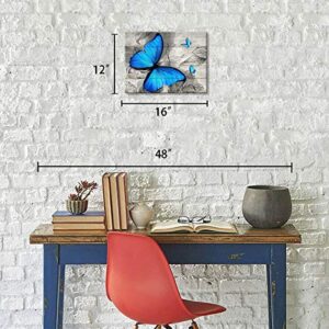 Butterfly Decor for Bathroom Blue Wall Art for Office Butterfly Room Decorations Art Paintings for Bedroom Blue Butterfly Prints Wooden Background Decorations for The Home Framed Wall Art 12x16inch