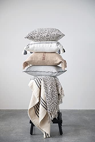 Creative Co-Op Coastal Black and White Stripe Woven Cotton Double Cloth Stitched Blanket and Frayed Edges Throw, Cream & Black