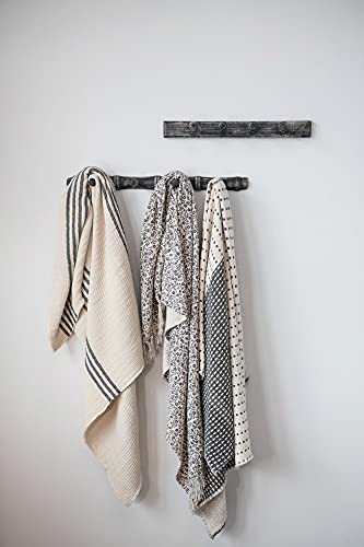 Creative Co-Op Coastal Black and White Stripe Woven Cotton Double Cloth Stitched Blanket and Frayed Edges Throw, Cream & Black