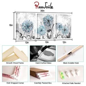 RnnJoile Blue Dandelion Wall Art Set 3 Pieces Grey Abstract Flower Canvas Artwork 12"x16" for Each