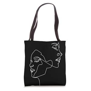 faces aesthetic line art black tote bag