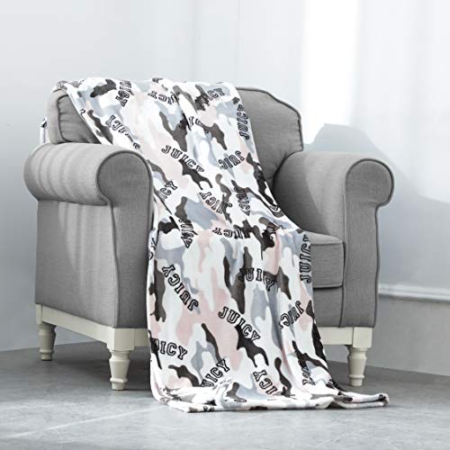 Juicy Couture – Throw Blanket | Camouflage | Plush and Cozy | Decorative Blankets for Sofas, Chairs and Beds| Luxurious and Soft | Chic Home Décor | Measures 50” x 70” | Pink/Grey/Black