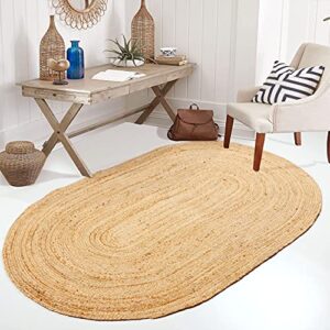 100% jute area rug 4’x6′- hand crafted natural fiber- vintage collection- eco friendly carpet- farmhouse indoor beautiful style for living & bedroom- braided carpet for accent floor coverings(oval)