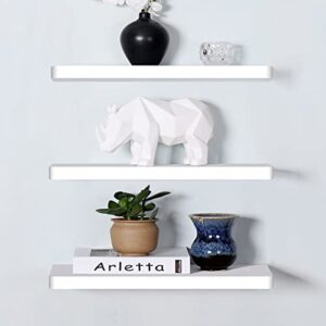 aiktota white floating shelves, wall shelf set of 3,modern wall mounted floating shelf unit with invisible brackets for display,books,organizer and decor
