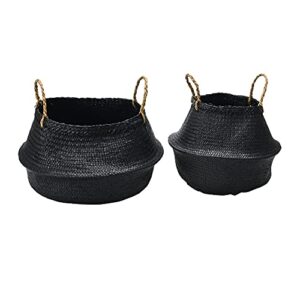 creative co-op seagrass belly handles, set of 2 basket, black, 2