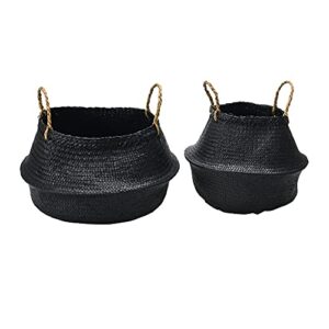 Creative Co-Op Seagrass Belly Handles, Set of 2 Basket, Black, 2