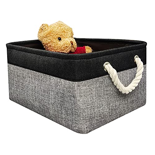 Storage Bins - Fabric Storage Baskets for Organizing | Cube Storage Bin Baskets for Gifts Empty | Collapsible Small Basket with Handles for Shelf Toy Storage Organizer (Black&Grey 14.2×10.2×6.3inch)