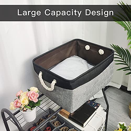 Storage Bins - Fabric Storage Baskets for Organizing | Cube Storage Bin Baskets for Gifts Empty | Collapsible Small Basket with Handles for Shelf Toy Storage Organizer (Black&Grey 14.2×10.2×6.3inch)