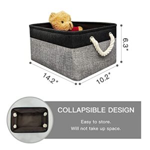 Storage Bins - Fabric Storage Baskets for Organizing | Cube Storage Bin Baskets for Gifts Empty | Collapsible Small Basket with Handles for Shelf Toy Storage Organizer (Black&Grey 14.2×10.2×6.3inch)