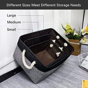 Storage Bins - Fabric Storage Baskets for Organizing | Cube Storage Bin Baskets for Gifts Empty | Collapsible Small Basket with Handles for Shelf Toy Storage Organizer (Black&Grey 14.2×10.2×6.3inch)