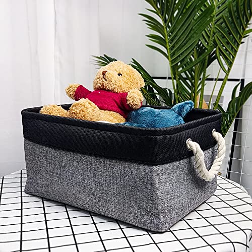 Storage Bins - Fabric Storage Baskets for Organizing | Cube Storage Bin Baskets for Gifts Empty | Collapsible Small Basket with Handles for Shelf Toy Storage Organizer (Black&Grey 14.2×10.2×6.3inch)