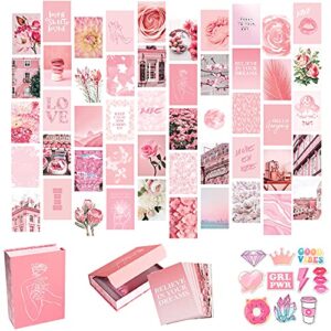 artivo pink wall collage kit aesthetic pictures 50 set 4×6, light pastel pink wall decor for teen girls and kids, cute bedroom decor, college dorm decor…