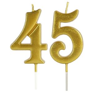 gold 45th & 54th number birthday candles for cake topper, number 45 54 glitter premium candle party anniversary celebration decoration for kids women or men