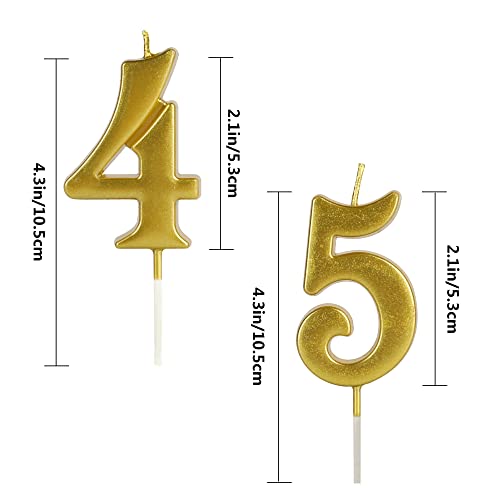 Gold 45th & 54th Number Birthday Candles for Cake Topper, Number 45 54 Glitter Premium Candle Party Anniversary Celebration Decoration for Kids Women or Men