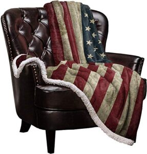 us flag sherpa fleece blanket, super thick and warm cozy luxury blanket 50″x60″, vintage american flag fourth of july independence day themed bed blanket, fluffy microfiber throw blanket for couch