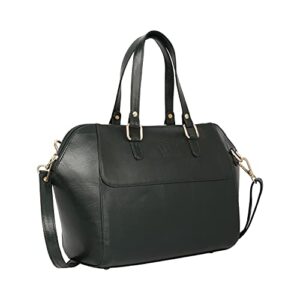 la reina women’s genuine leather satchel handbag shoulder tote top handles crossbody (dark green)