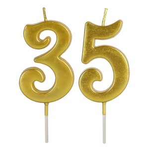 gold 35th & 53th number birthday candles for cake topper, number 35 53 glitter premium candle party anniversary celebration decoration for kids women or men