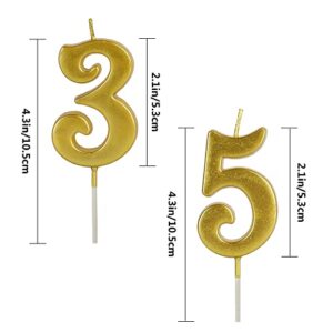 Gold 35th & 53th Number Birthday Candles for Cake Topper, Number 35 53 Glitter Premium Candle Party Anniversary Celebration Decoration for Kids Women or Men