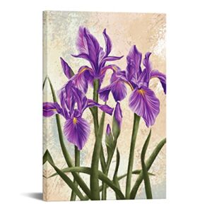 fushvre purple flower canvas art picture iris floral painting for home office modern farmhouse wall decor contemporary elegant artwork gallery wrapped ready to hang 24″x36″