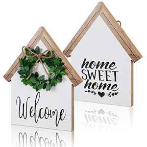 2 pieces wood sign home sweet home tiered tray decor farmhouse decor home sign shelf decor house shape double-sided home sweet home decor home sign for living room window shelf desk office